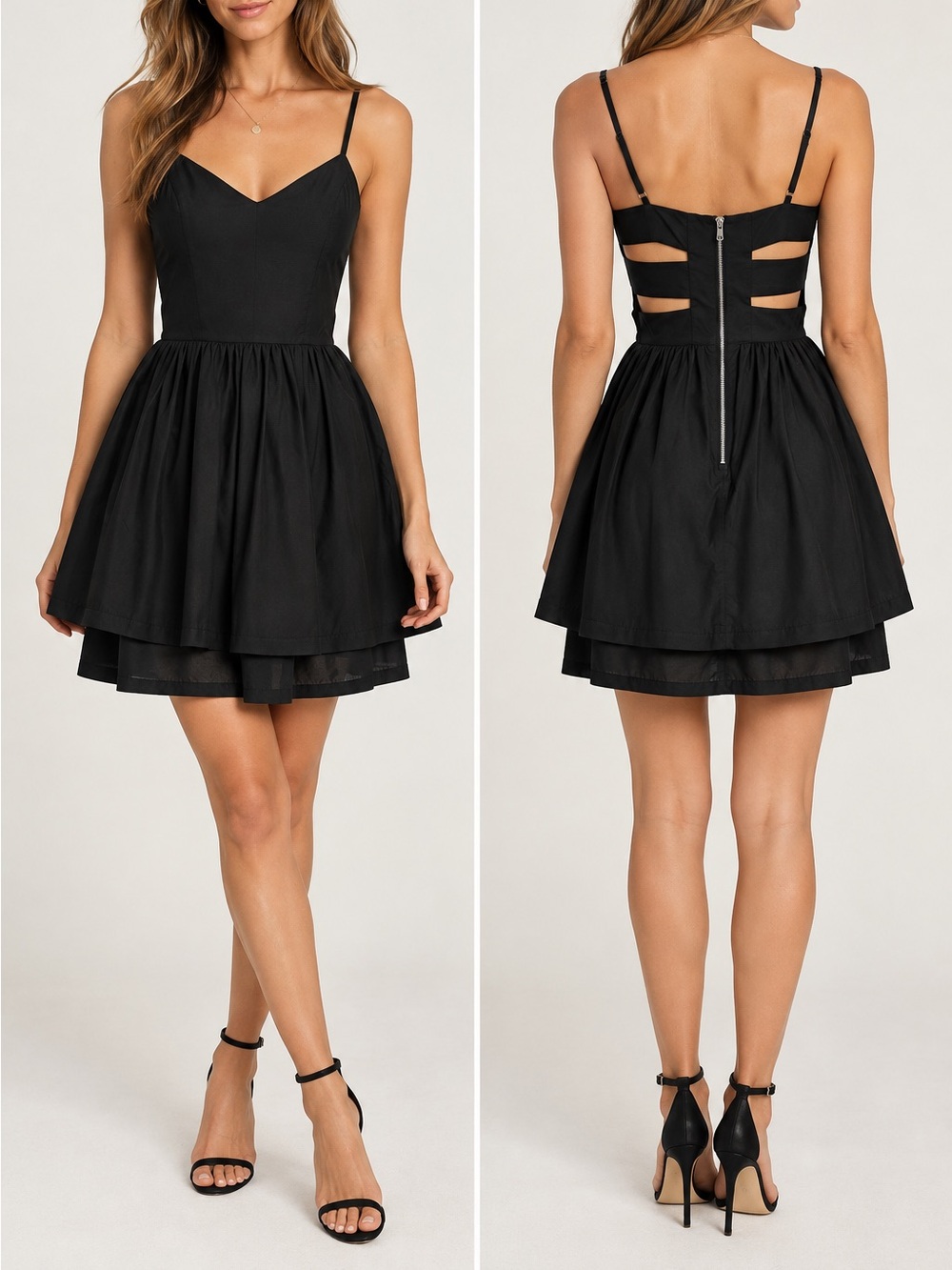 Greylin Black Strappy A-Line Mini Dress - Women's size Medium